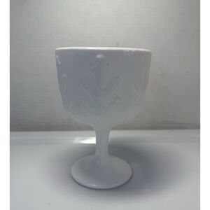 FTD 1975 Milk Glass Footed Oak Leaf Vase Planter Compote / Chalice 6.5"